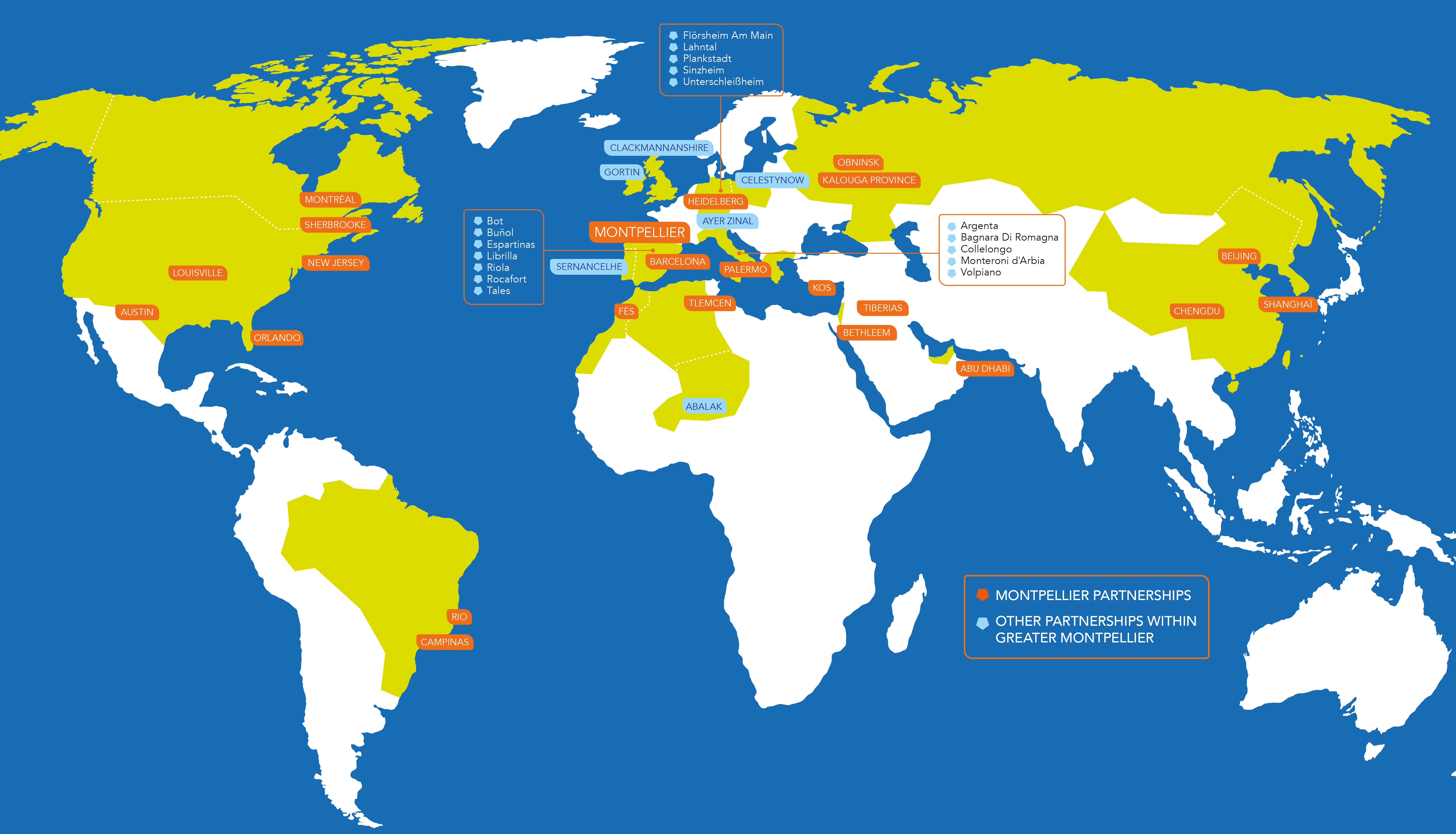 Carte des accords internationaux de Montpellier Méditerranée Métropole