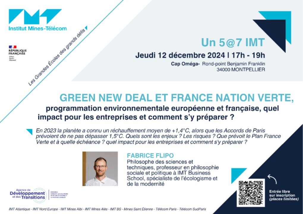 Jeudi 12 décembre - 5@7 avec Fabrice FLIPO, spécialiste de l'écologisme et de la modernité "Green New Deal et France Nation Verte"